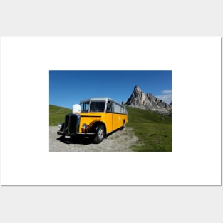 Old Swiss Post Car at Giau Pass Posters and Art